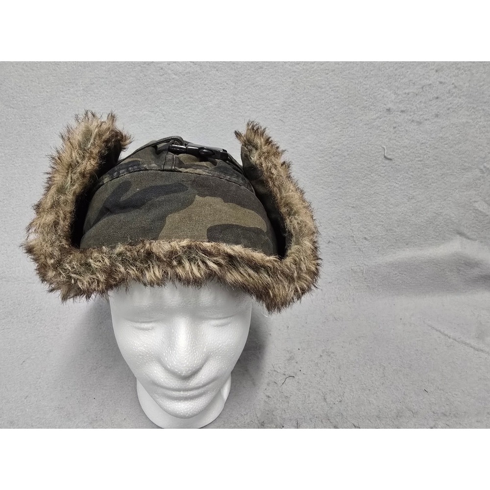 Mens Camouflage Trapper Hat Faux Fur Lined Woodland Camo Aviator Winter Cap